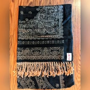 Soft and Beautiful Black & Gold Fringed Wrap - 28" x 74"